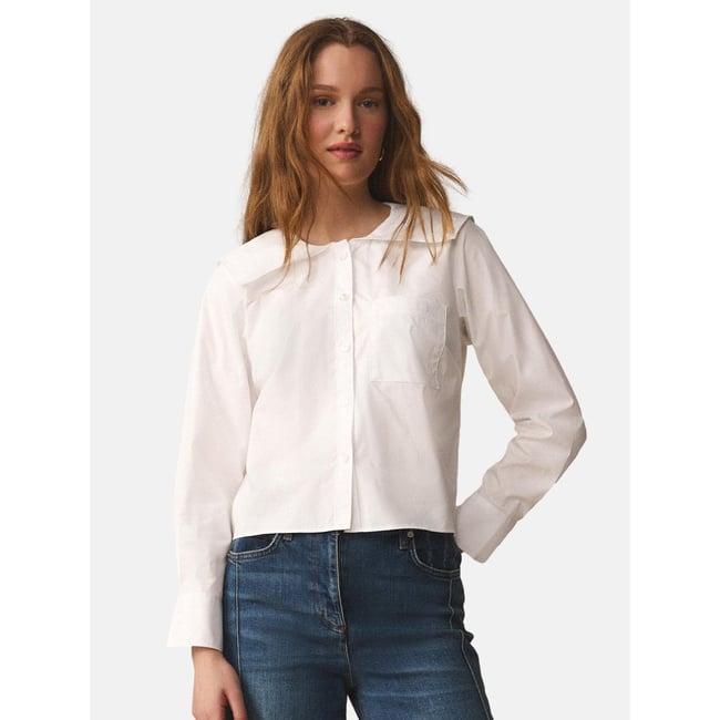 Chemise manches longues avec col marin blanc <span itemprop=