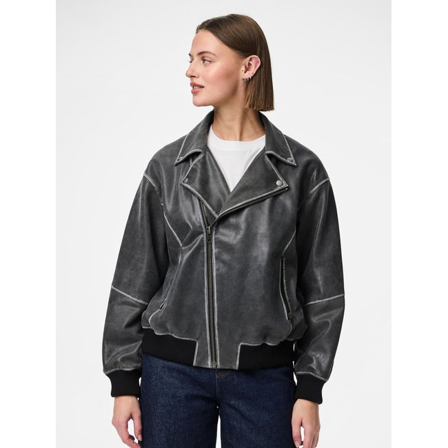PCFEMMA Veste en cuir concrete grey <span itemprop=