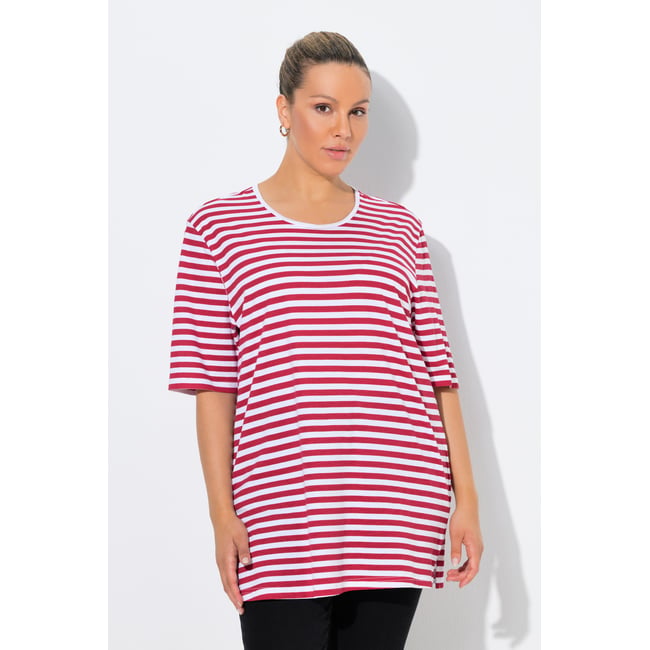 T-shirt rayé, col rond et manches courtes litchi <span itemprop=
