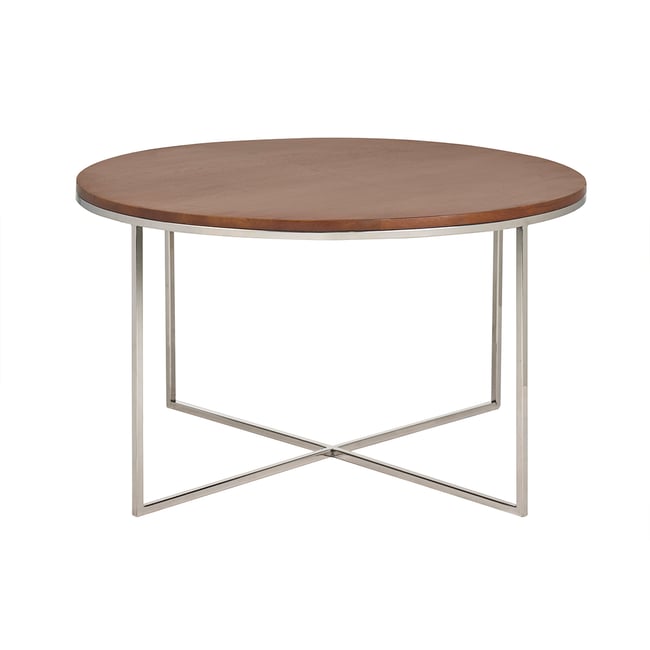 Table basse ronde bois manguier massif teinté et métal chromé D80 cm ADVITA - MILIBOO