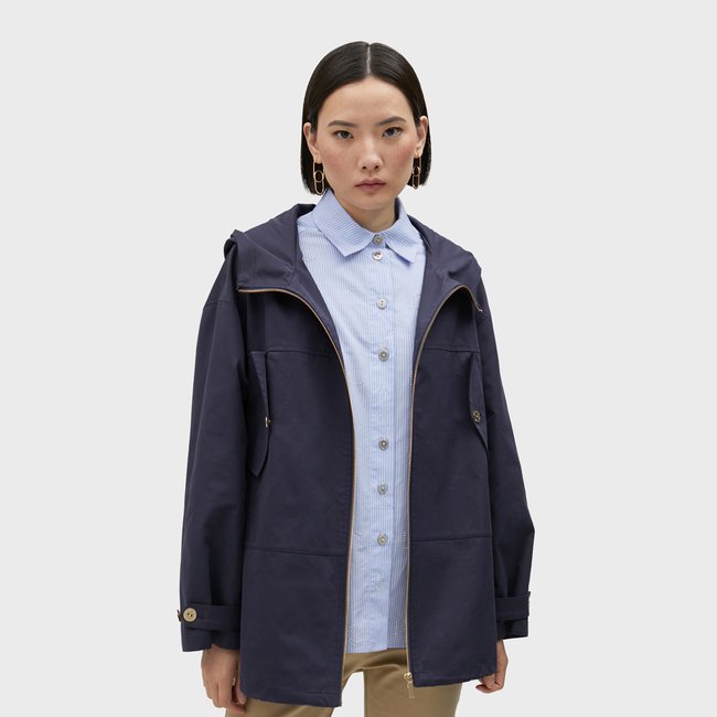 Parka zippée à capuche bleu marine <span itemprop=
