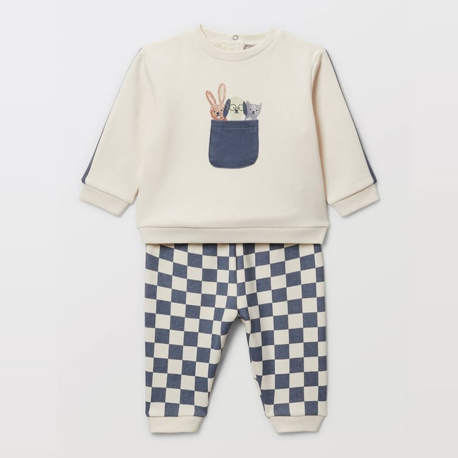 Ensemble en molleton en damier en coton BIO GOTS infini <span itemprop=