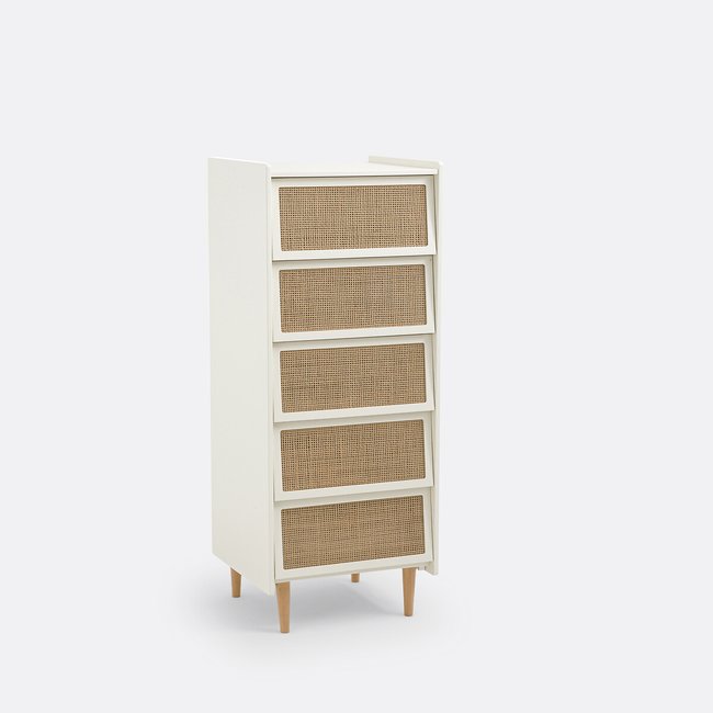 Kommode Taga mit 5 Rattanschubladen cremeweiss <span itemprop=
