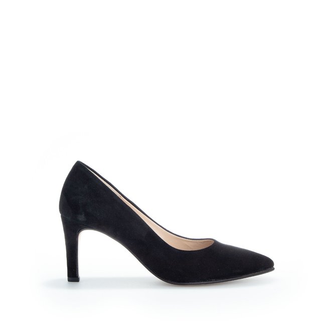 Escarpins en suède à talon décroché noir <span itemprop=