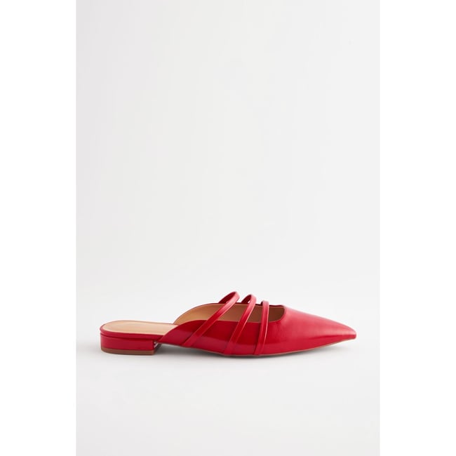 Mules à brides et bout pointu rouge <span itemprop=
