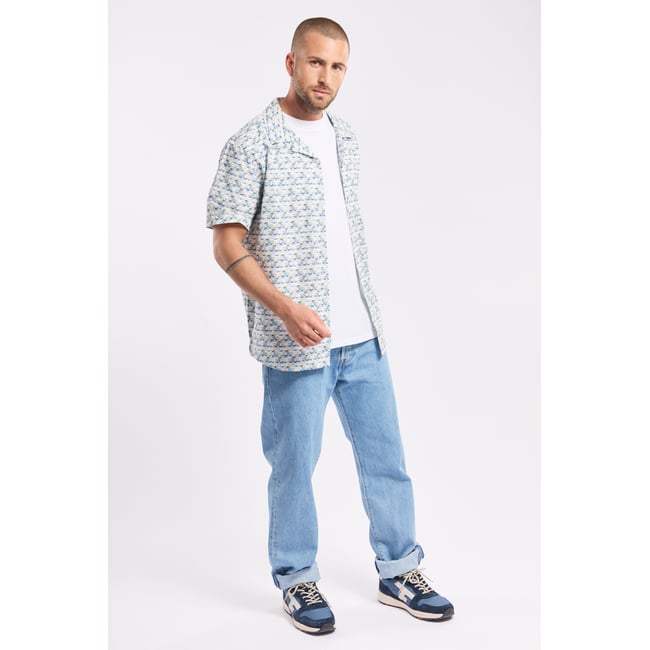 Chemise coupe droite imprimé en coton imprimé voiliers <span itemprop=