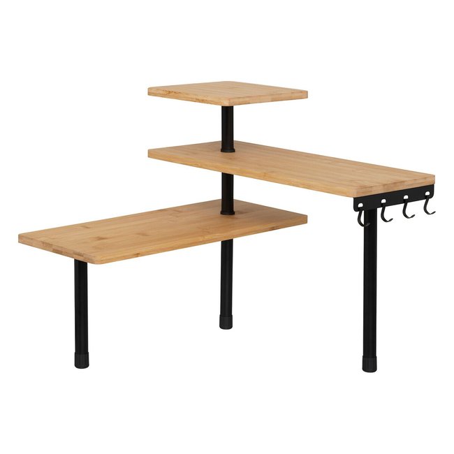 Étagère d'angle 3 niveaux en bambou et inox Couleur beige <span itemprop=