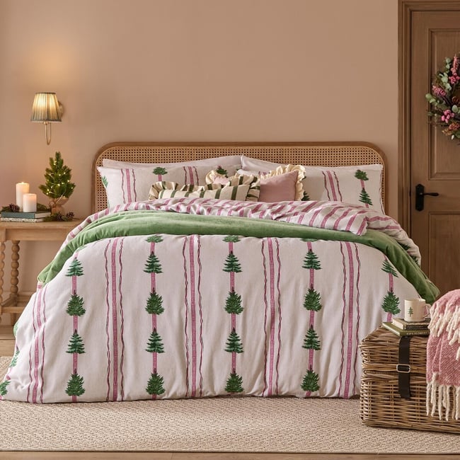 Spruce Stripe Reversible Brushed Cotton Duvet Cover and Pillowcase Set, oatmeal, WYLDER