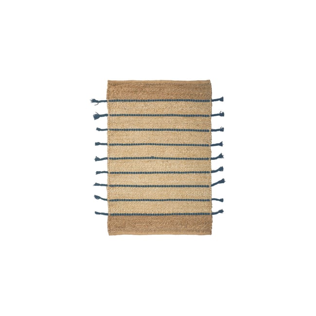 Tapis en jute et coton Couleur beige-bleu-ecru <span itemprop=