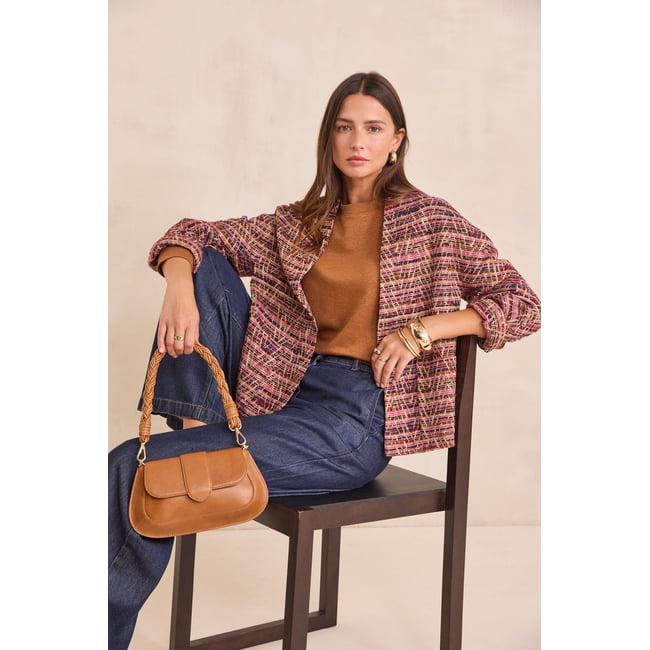 Veste motif jacquard CAROLINE bougainvilliers <span itemprop=