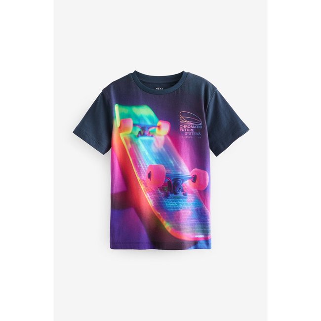 Chemise à manches courtes imprimée skateboard bleu marine <span itemprop=