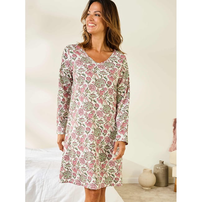 Lot de 2 chemises de nuit forme t-shirt imprimé vert + rose <span itemprop=