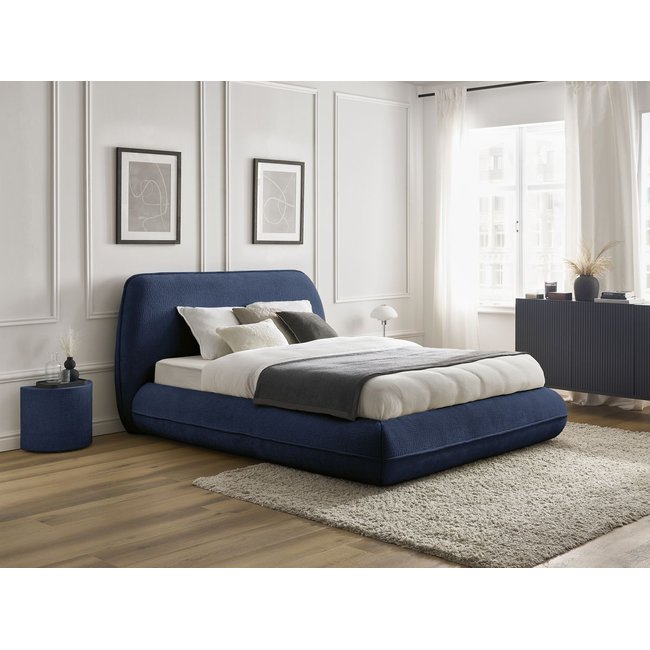 Lit coffre bois et panneaux de particules tissu texturé, LIAM - BOBOCHIC