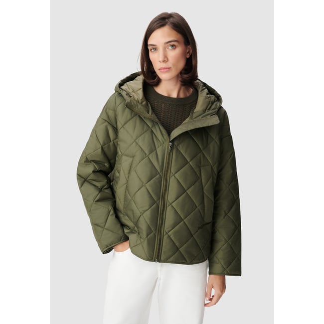 Doudoune matelassée à capuche vert kaki <span itemprop=