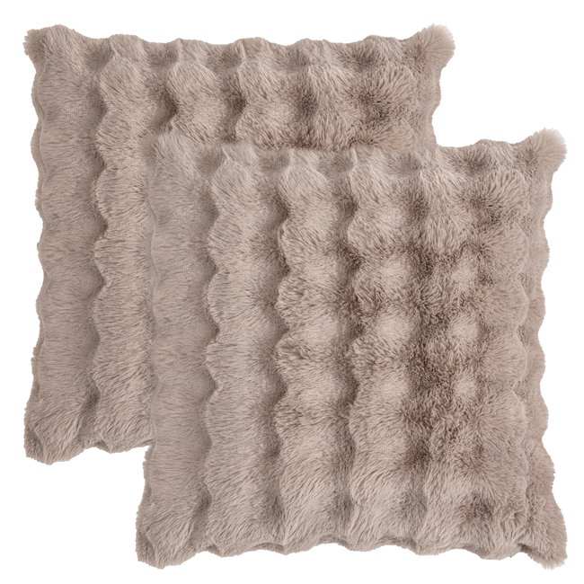 Housses de coussin imitation fourrure ALINE-lot de 2 taupe <span itemprop=