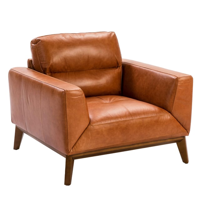 Fauteuil en cuir et pieds en bois Couleur marron | noyer <span itemprop=