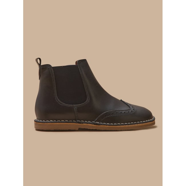 Boots bout fleuri  en cuir encre <span itemprop=