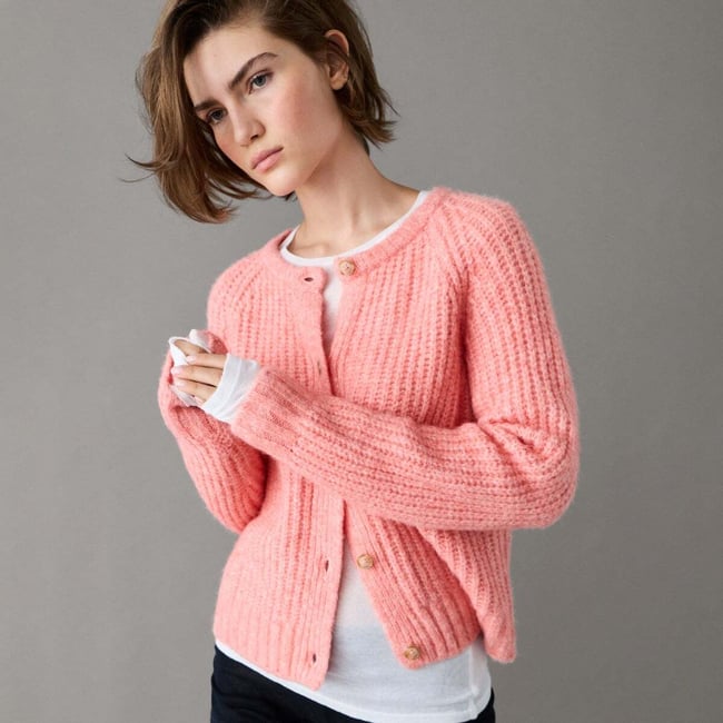 Cardigan En Maille Avec Fermeture Boutonnée rose pêche corail <span itemprop=