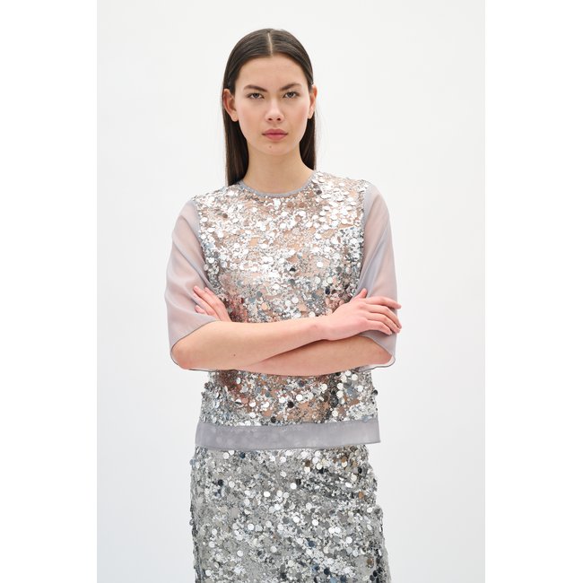Manches à moitié regular fit argent <span itemprop=