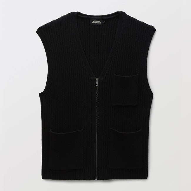 Veste zippée maille avec poches contenant de la laine - MONOPRIX