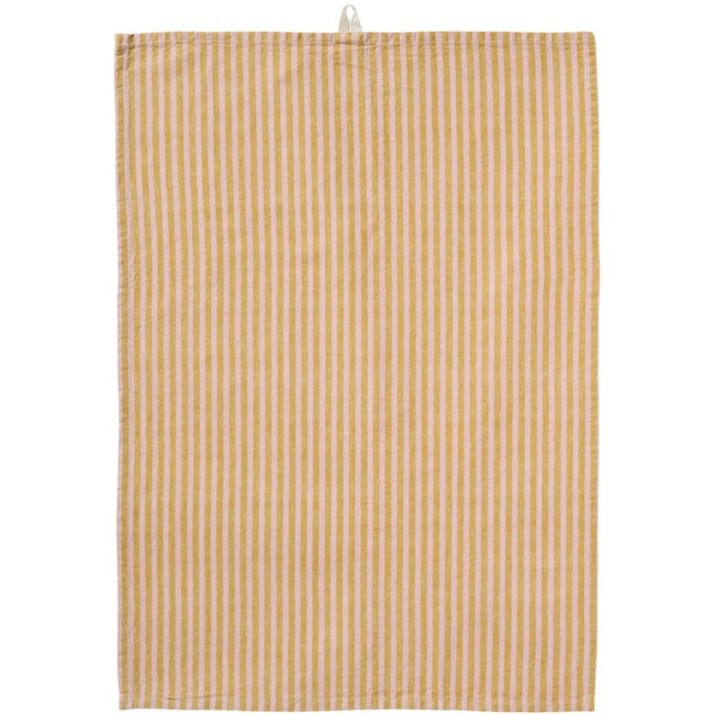 Torchon de cuisine rayures bicolores  LINEA jaune moutarde <span itemprop=