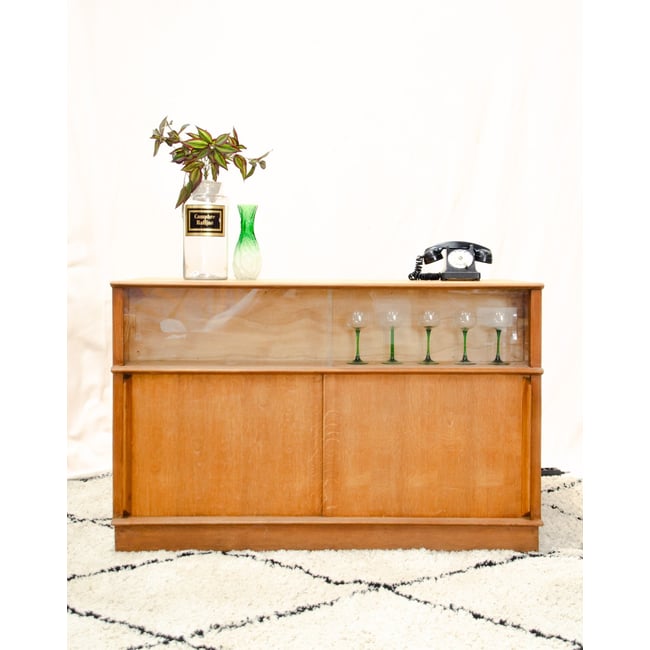 Meuble de métier comptoir en chêne Fernand N°486 - Bon état Couleur bois clair <span itemprop=