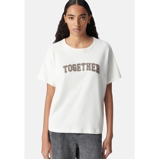 Camiseta con mensaje y cuello redondo, de manga corta crudo <span itemprop=