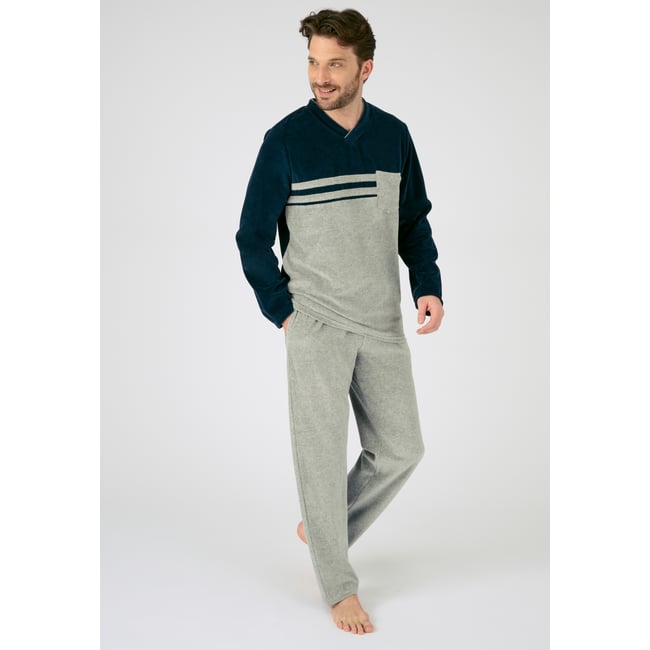 Pyjama velours coton mélangé gris chiné <span itemprop=