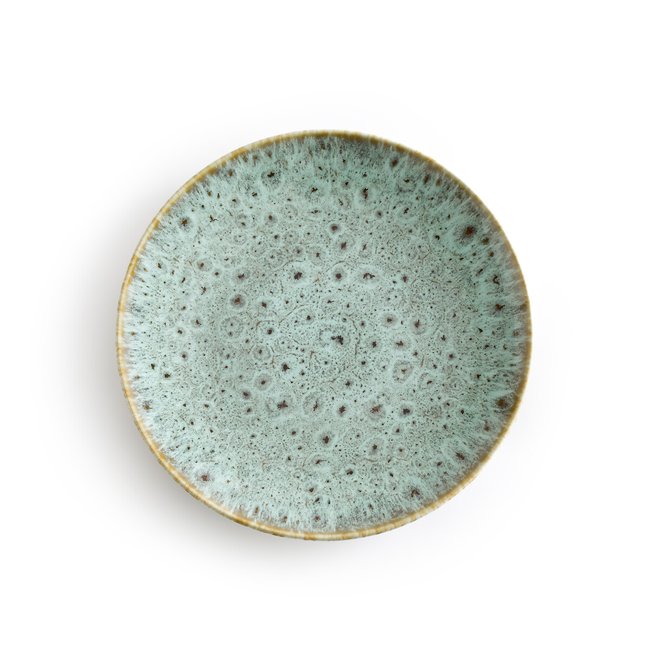 Lote de 4 platos de postre de gres esmaltado, Fara caqui/azul <span itemprop=