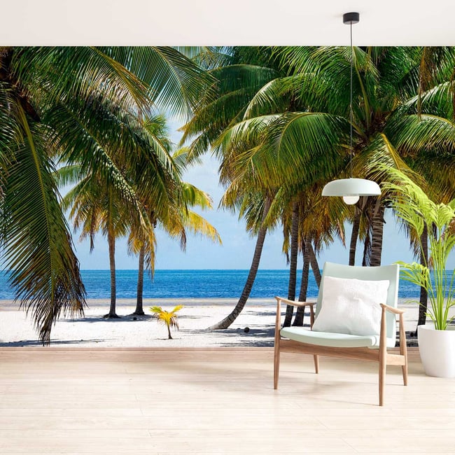 Papier peint panoramique plage des tropiques Couleur intissé <span itemprop=
