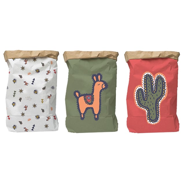 Lot de 3 sacs de rangement déco en papier kraft LALAMA Couleur v019845 <span itemprop=