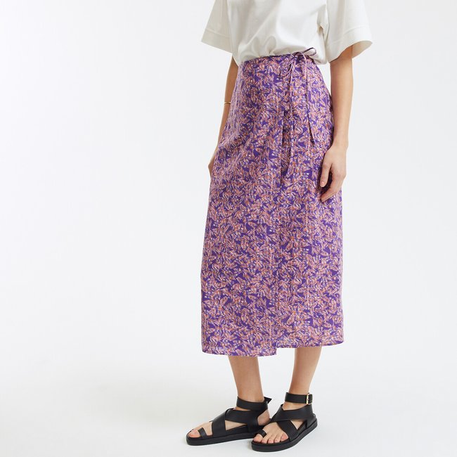Langer Wickelrock, Blumenmuster violett bedruckt LA REDOUTE COLLECTIONS