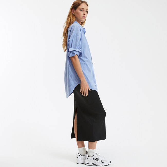 Jupe tube longue maille jersey a cotes La Redoute Collections noir La Redoute