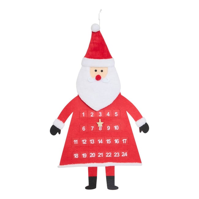 Calendrier de l'Avent à suspendre Père Noël en feutrine H. 81 cm Couleur rouge <span itemprop=