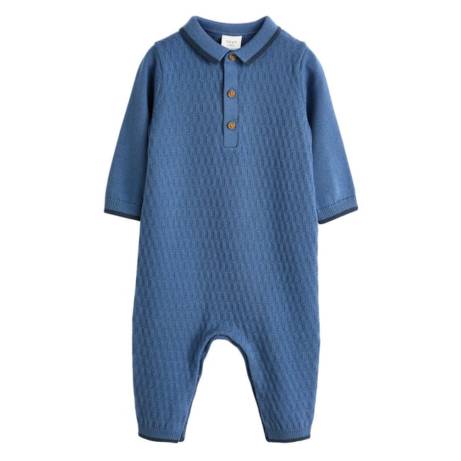 Barboteuse en maille pour bébé bleu <span itemprop=