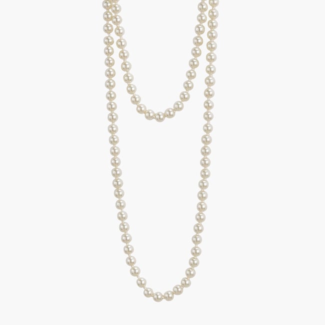 Sautoir perles de verre 8mm blanc <span itemprop=