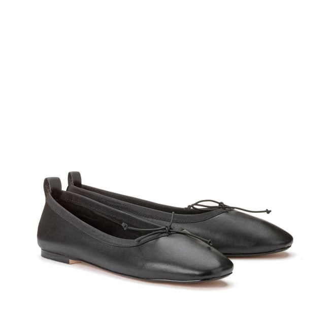 Ballerines cuir, détail noeud  noir <span itemprop=