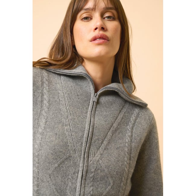 Gilet Zippé Col Camionneur 4 Fils Flanelle Chiné Talara gris chiné <span itemprop=