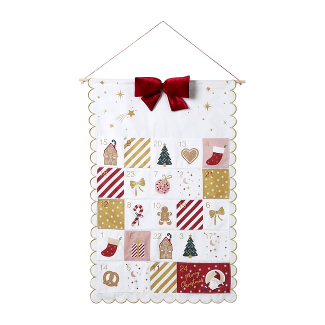 Calendrier de l'avent en tissu FESTON Couleur beige doré <span itemprop=