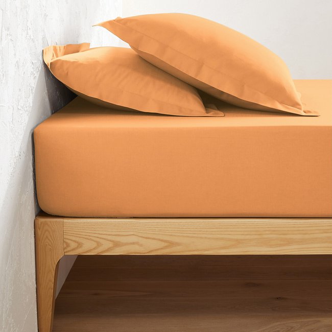 Drap housse uni polycoton, bonnet 25cm, Scenario mangue <span itemprop=