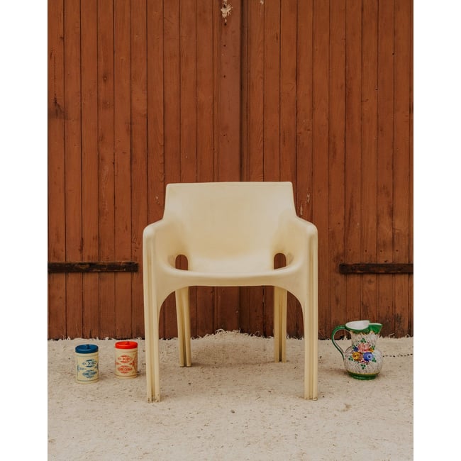Fauteuil en plastique blanc Jakob N°1424 - Bon état Couleur blanc <span itemprop=