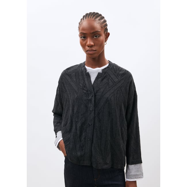 Chemise manches 3/4 en flanelle jacquard anthracite <span itemprop=