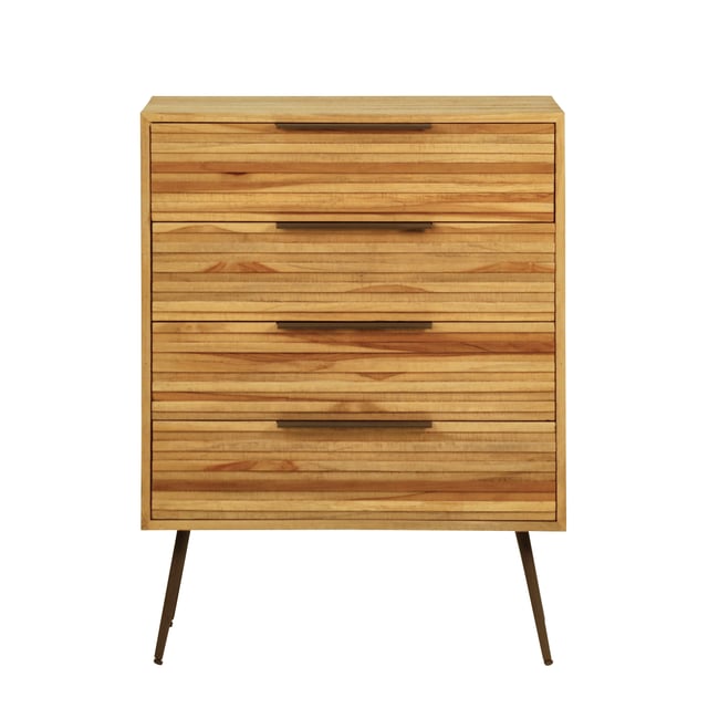 Commode teck recyclé 4 tiroirs Couleur naturel <span itemprop=