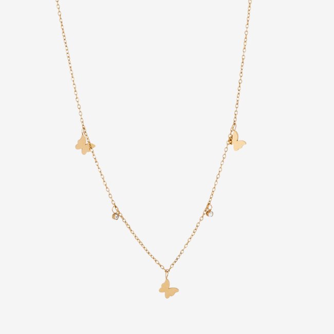 Collier chaîne fine avec papillons acier inoxydable doré doré <span itemprop=
