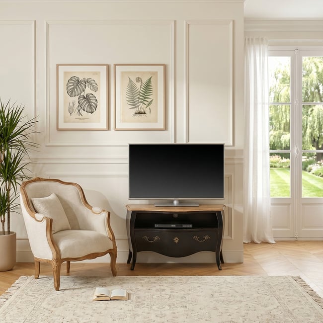 Fauteuil bergère en hévéa et lin VICTOR Couleur lin <span itemprop=