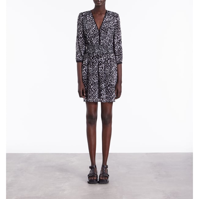 Robe courte imprimée manches 3/4  imprimé noir/blanc <span itemprop=