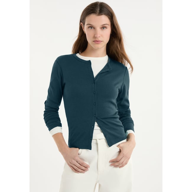 T-shirt boutonné à manches longues en coton TONY vert canard <span itemprop=