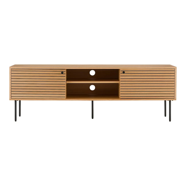 Meuble TV 2 portes effet rainuré décor clair ASSENS Couleur bois naturel <span itemprop=