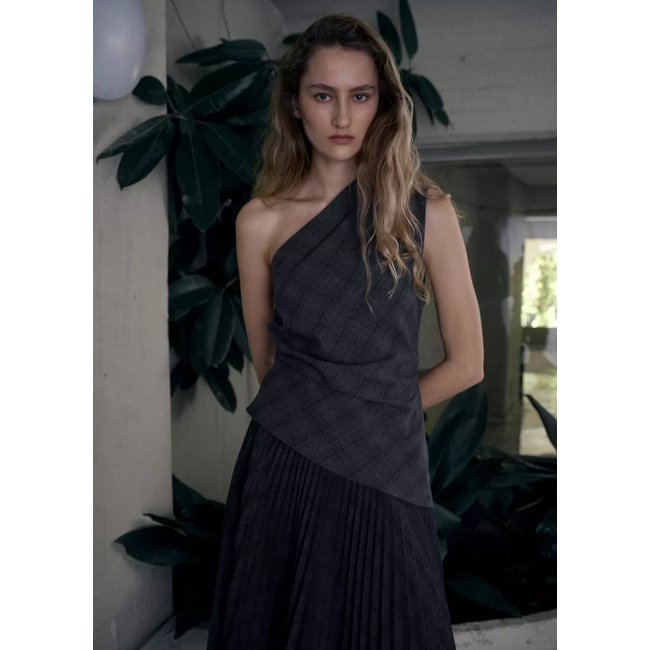 Top asymétrique carreaux gris <span itemprop=