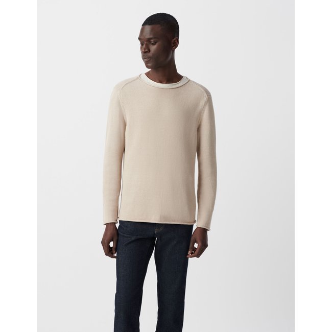 Pull tricot fin bords roulottés beige <span itemprop=